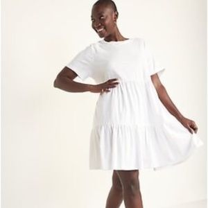 Old Navy WhiteShort-Sleeve Tiered Slub-Knit Mini Swing Dress for Women Medium